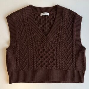 Aritzia Babaton Emporia Cable-knit 100% Merino Wool Sweater Vest Brown Small